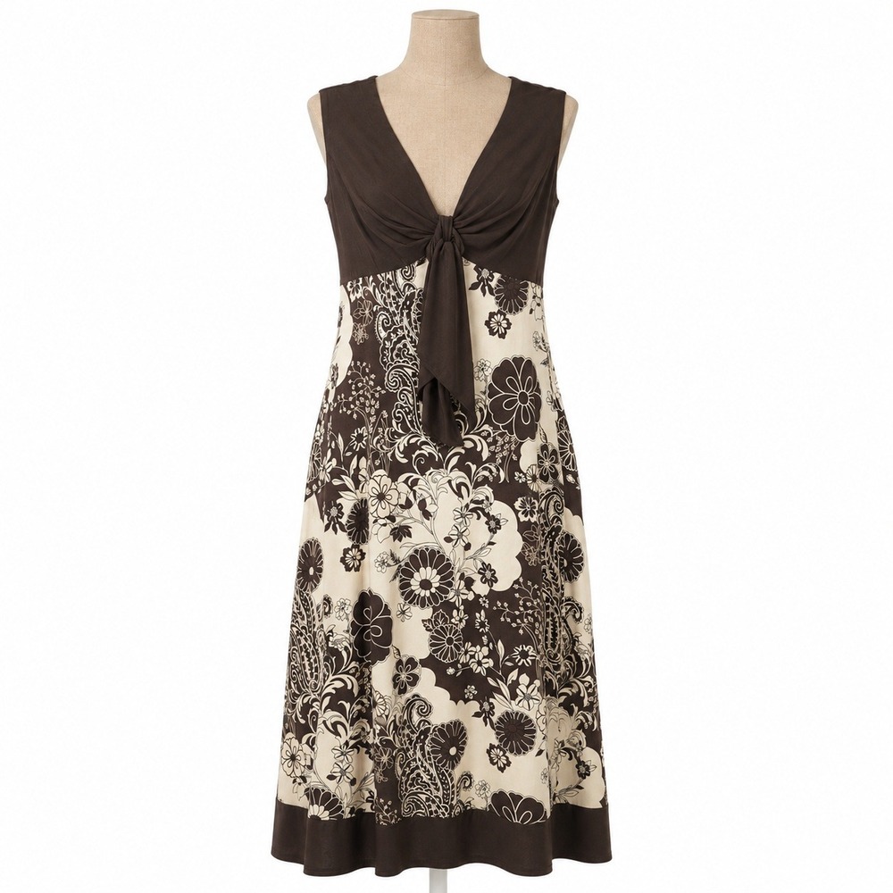 Vintage Y2K Sleeeveless Babydoll Dress Size XL Brown Paisley Boho Indie Retro